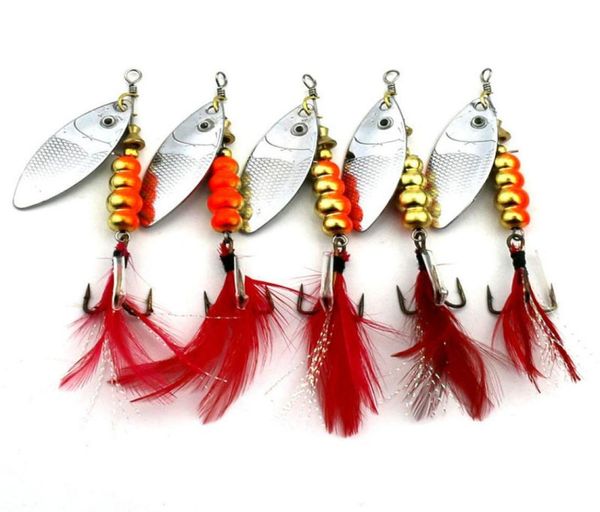 5PCS ami da pesca in piumaCoda di gallo Spinner da pesca Cucchiaio esche girevoli Inline Bass Trota Attrezzatura da pesca Esche 75CM12G Sp6802831