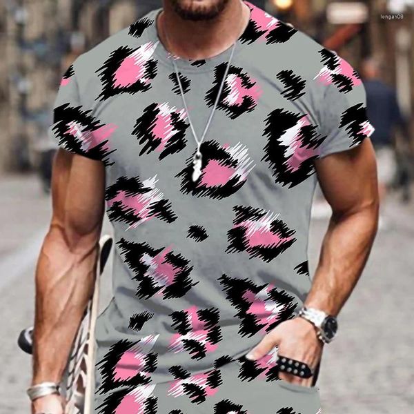 Homens camisetas Camisetas Harajuku Leopard Print Padrão Oversized Tops Roupas Estilo Respirável Moda Solta Legal Hip Hop Engraçado Masculino Tees
