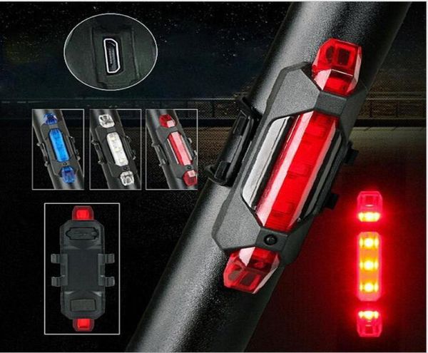 Luz trasera portátil para bicicleta de montaña, 5 LED, USB, recargable, advertencia de seguridad, lámpara de luz trasera para bicicleta, 9958090