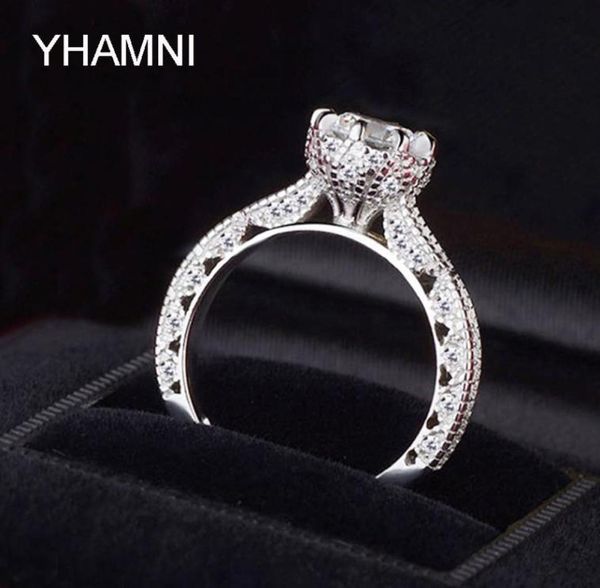 YHAMNI Gioielleria di marca Anello in argento sterling massiccio originale 925 da 1 ct SONA CZ Diamante Anelli di fidanzamento per donna JZ0721851784