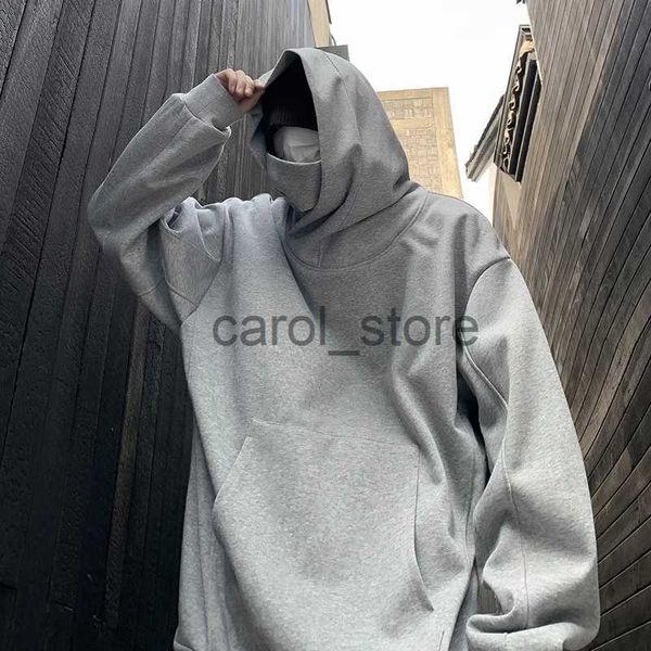 Erkek Hoodies Sweatshirts Sonbahar Kış Kış Yüksek Yaka Kapşonlu Sweatshirt Çift Yüksek Sokak Yakışıklı Hiphop Nedensel Gevşek Ceket Hoodies Erkek Giysileri J231213