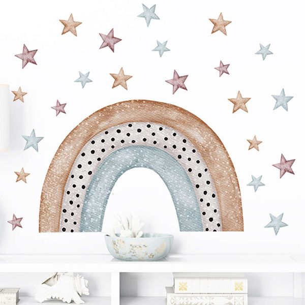 Acquerello Cartoon Rainbow Corful Stars Wall Stickers Camera dei bambini Camera dei bambini Decalcomanie da muro Camera della ragazza Camera da letto del ragazzo Decorativa