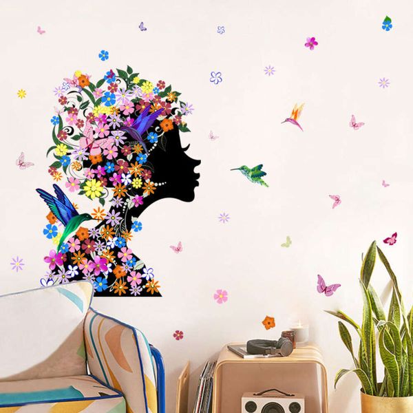 Schmetterling Fee Blumenmädchen Schönheit Kunst Wandaufkleber PVC für Wohnzimmer Kinderzimmer Dekoration Wandtattoo Home Decor Wandbilder