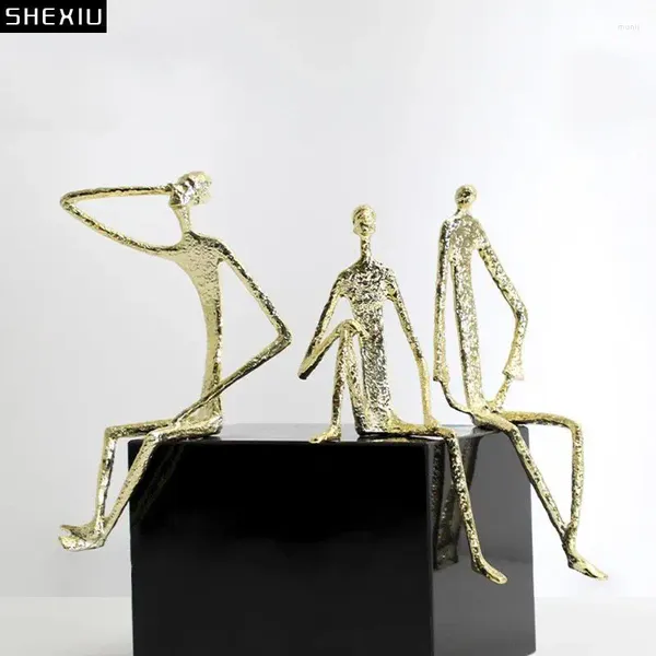 Estatuetas decorativas figuras abstratas estátua de metal minimalista personagens dourados escultura decoração de mesa arte criativa artesanato moderno