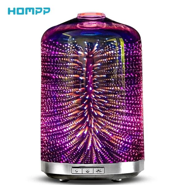 Diffusori di oli essenziali Umidificatore Fuochi d'artificio 3D Diffusore di oli essenziali aromatici Deodorante per vetro 7LED Luce per la casa Camera da letto Timing Humificador 250ml 231213