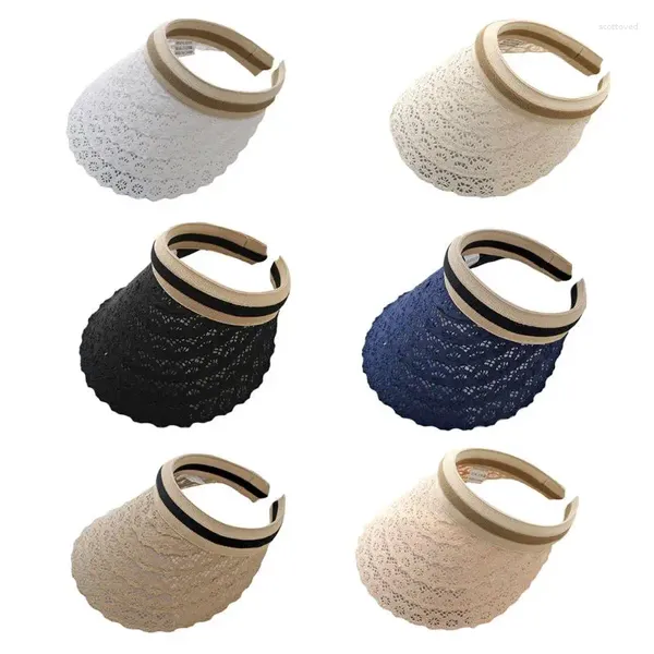 Breite Krempe Hüte Japanische Weibliche Sommer Leere Top Für Sonnenblende Aushöhlen Häkeln Blumenspitze Gestreiftes Mesh Outdoor Strand H