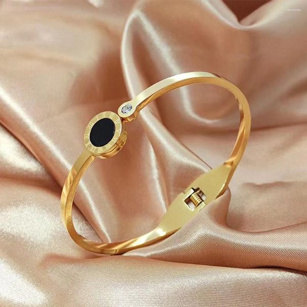 Brazalete Bhua, joyería famosa de lujo para mujeres y hombres, pulseras con números romanos de acero inoxidable redondo negro, brazaletes, pulsera con dijes