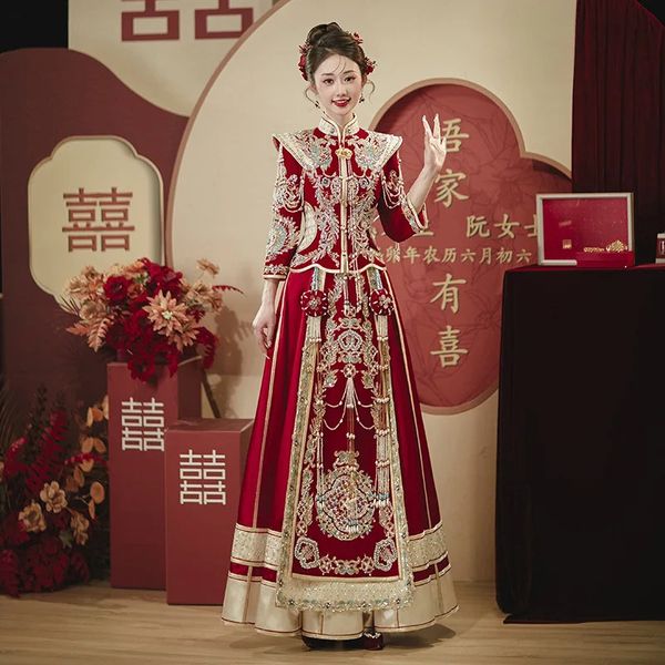 Roupas étnicas Xiuhe 2023 Vestidos de Casamento Chinês Quimono Quimono Mulheres Dragão e Phoenix Vestidos 231212