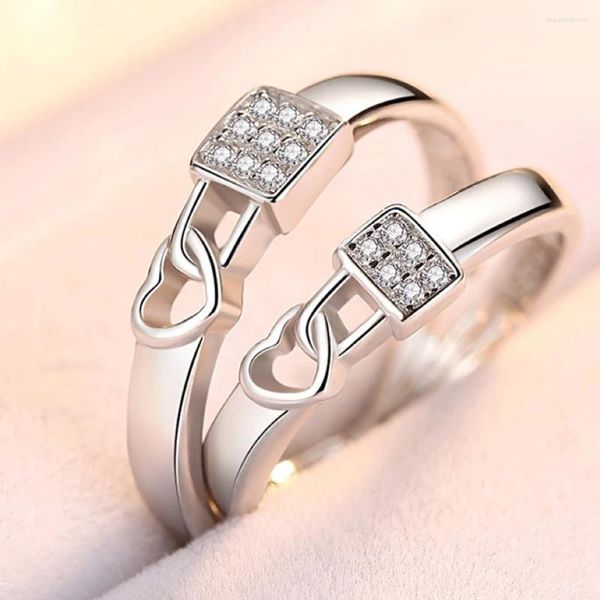 Cluster-Ringe 2 teile/para Größenverstellbarer Kristall Liebesschloss Paar Hochzeit Verlobungsring Verstellbarer Fingerschmuck Valentinstag Geschenk Großhandel