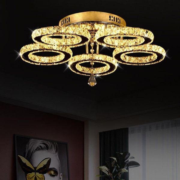 3 5 Ringe K9 Kristall LED Kronleuchter Beleuchtung Moderne Chrom Plafon Lustre Leuchte Edelstahl Deckenleuchten Für Küche321p