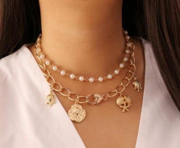 Pérola moeda estrela do mar tartaruga multicamadas colar para mulheres jóias de alta qualidade simples nova fahsion em stock4494664