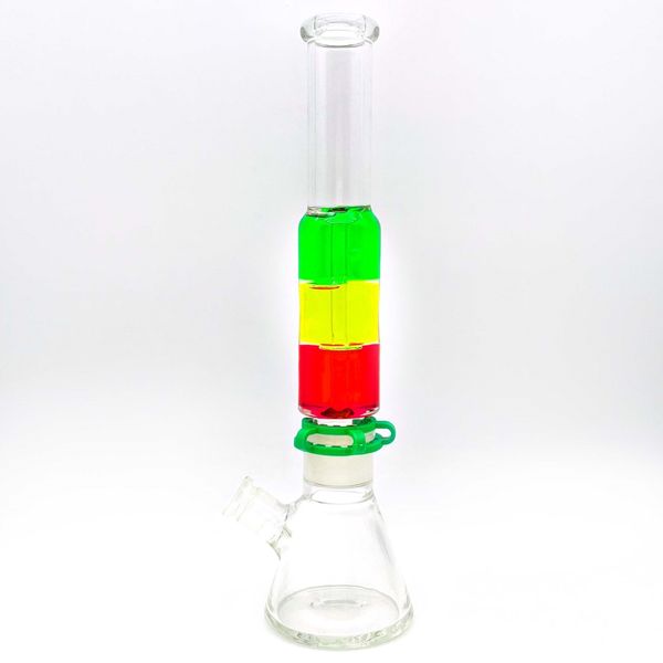 Bong in vetro da 14,5 pollici Narghilè con bicchiere in glicerina a 3 colori con stelo verde da 14 mm e ciotola gratuita