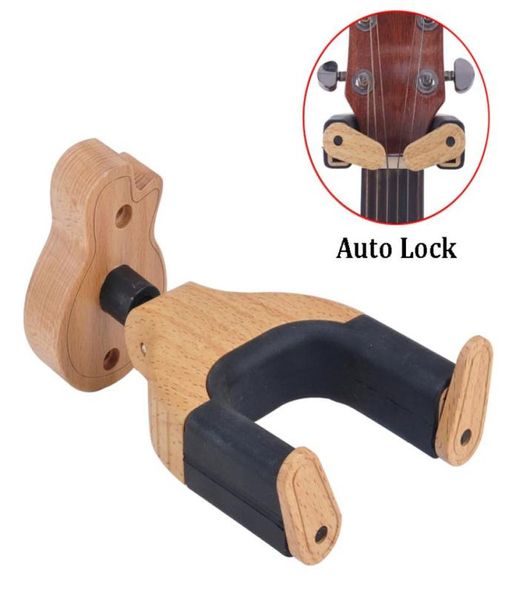 Auto -Lock -Gitarrenhänger echter Hartholz -Buche Holz abnehmbarer Wandmontagehalter für alle Gitarrenbass8753838