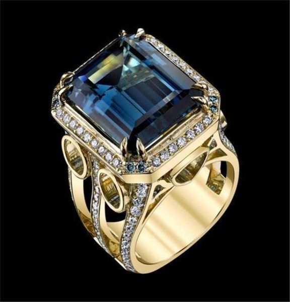 Anel de jóias de safira natural de cor de ouro amarelo 14K para homens mulheres finas anilos de casamento bizuteria 14 k pedra preciosa pura 2112178066488
