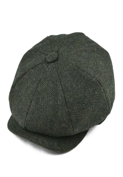 Botvela lã tweed newsboy boné espinha de peixe masculino feminino clássico retro chapéu com forro macio boné motorista preto marrom verde 005 t2001041871956