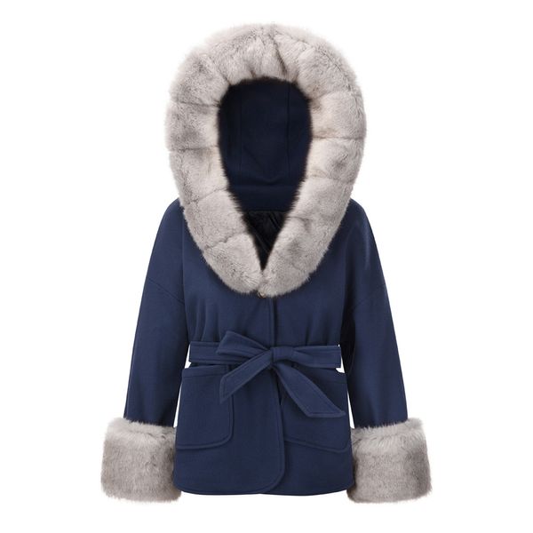 Pamuklu yün kumaşlı kısa yün yaka, kış kalınlaşmış sıcaklık, rahat gevşek kısa ceket, ceket ve ceket