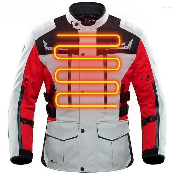 Vestuário de motocicleta aquecimento jaqueta impermeável homens motocross inverno moto ciclismo chaqueta proteção corporal terno à prova de frio