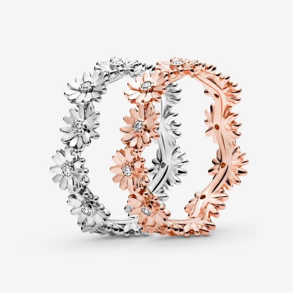 Nova marca 100% 925 prata esterlina espumante margarida flor coroa anel para mulheres anéis de noivado casamento moda jóias269f