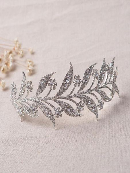 Piezas para el cabello de novia de cristal, flores de hojas, aleación Po S, tiaras de boda, coronas, diadema nupcial de hojas, bricolaje, oro rosa, plata 2025635