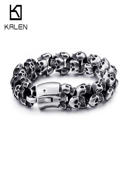 Kalen grande aço inoxidável brilhante crânio charme pulseiras men039s pulseira menino punk esqueleto moda jóias presente para grandes men5382385