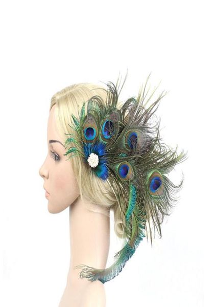 Feminino pavão pena fascinator clipe senhoras dia corridas festa de casamento nupcial tiara hairpin acessórios para o cabelo noiva headpiece 2207194518350