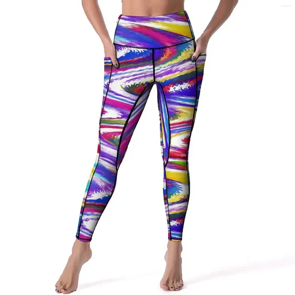 Leggings femininas brilhantemente curvas impressão colorida fitness ginásio yoga calças de cintura alta elástica calças esportivas com bolsos leggins gráficos