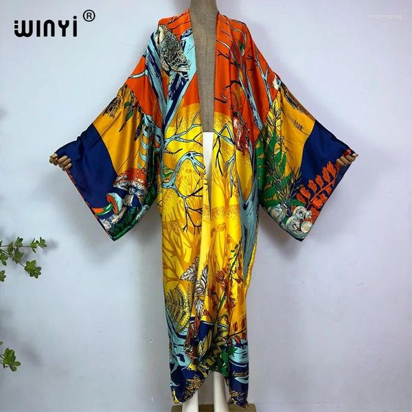 Costumi da bagno da donna WINYI Kimono Estate Stampa retrò Bikini Cover-up Abiti da spiaggia eleganti per le donne Abito sexy con sensazione di seta Abiti Para Mujer