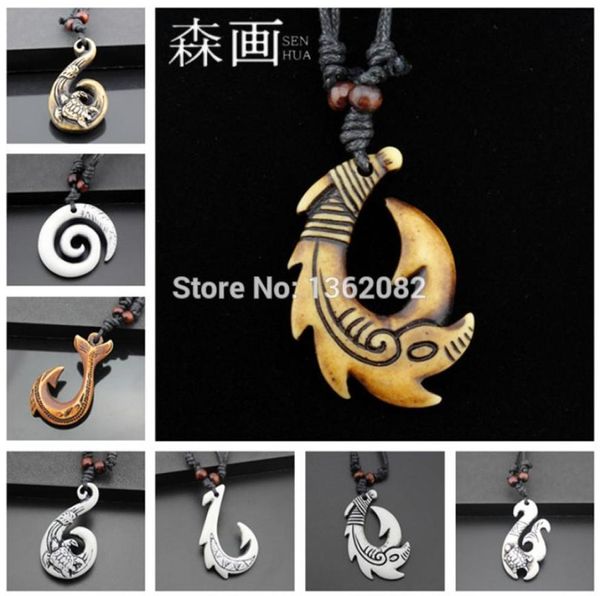 SENHUA Гавайский стиль для мужчин и женщин имитация резьбы по кости NZ маори рыболовный крючок подвеска ожерельерыболовный кулон подарок MN2584832433