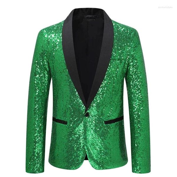 Мужские костюмы блестящий зеленый блесток дискотека блестящий пиджак для мужчин Рождество Марди Гра Хэллоуин костюм ужин свадьба выпускной костюм куртка 2XL