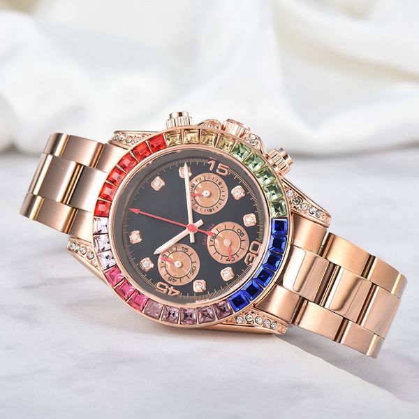 Luxo 2023 2024 mens relógio arco-íris movimento relógios de alta qualidade design original diamante moldura relógios de pulso safira à prova d'água montre de luxe com ferramentas ROL-02