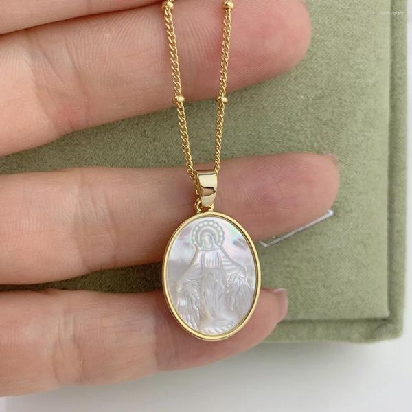 Colares Pingente Virgem Maria Colar Clavícula Cadeia Natural Shell Placa De Ouro Branco Conch Christian Jewelr Presente Para Mãe Irmã