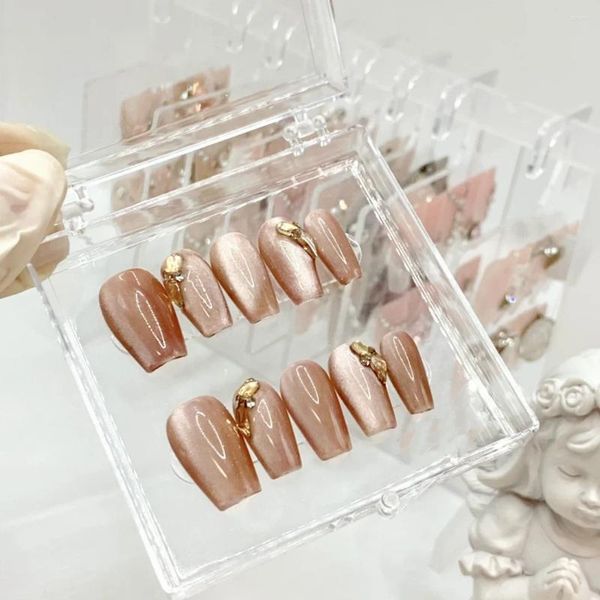 Накладные ногти из сладкого розового стекла ручной работы с премиальным качеством и съемной функцией многоразового использования. № 19608