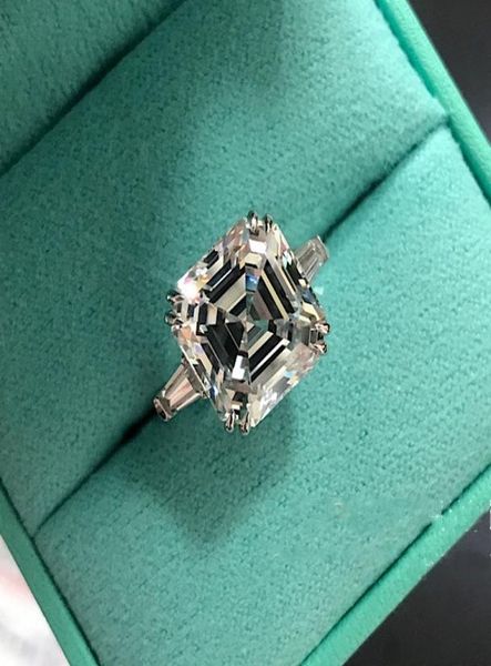 Original 925 Silver Square Ring Asscher Schnitt Simuliertes Diamant Hochzeit Engagement Cocktail Frauen Topaz Ringe Finger Fein Schmuck3768124