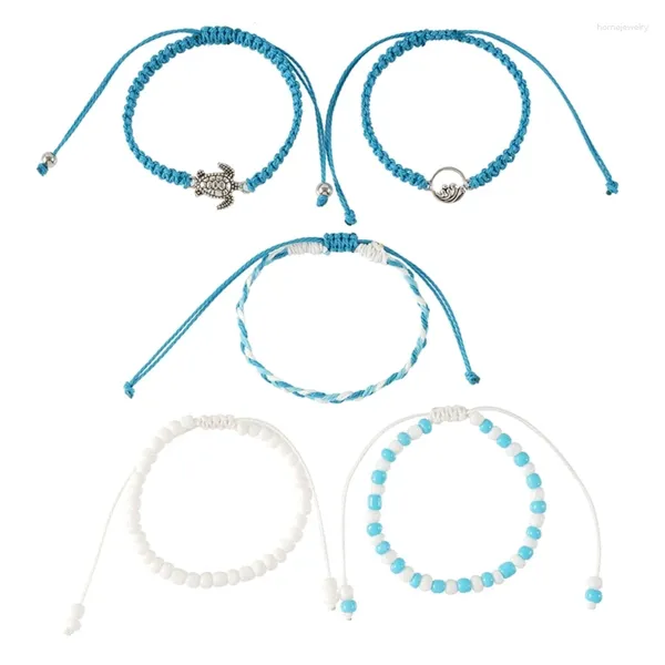 Tornozeleiras 5 peças/set ajustável colorido tornozelo pulseiras frisadas pulseira pé mão corrente