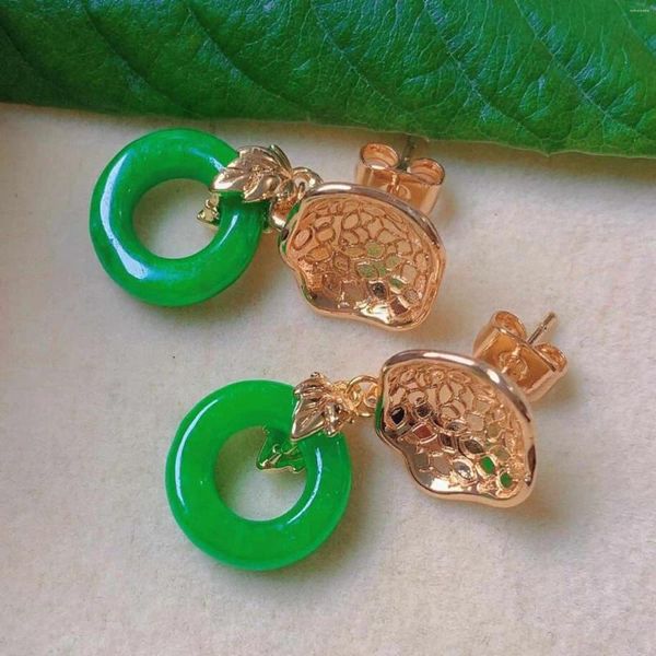 Brincos pendurados moda natural grande verde jadeite anel ouro orelha parafuso prisioneiro sorte ação de graças clássico cultivado festa carnaval acessórios