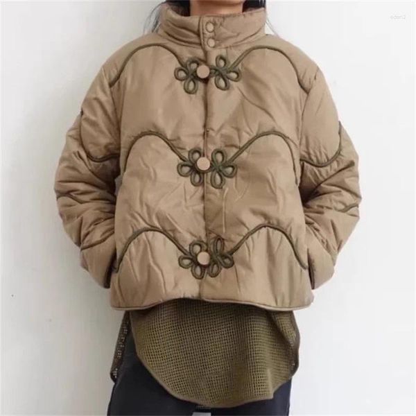 Женские плащи, зимняя куртка 2023, китайский стиль с вышитым воротником-стойкой Y2k, теплое плотное пальто с хлопковой подкладкой