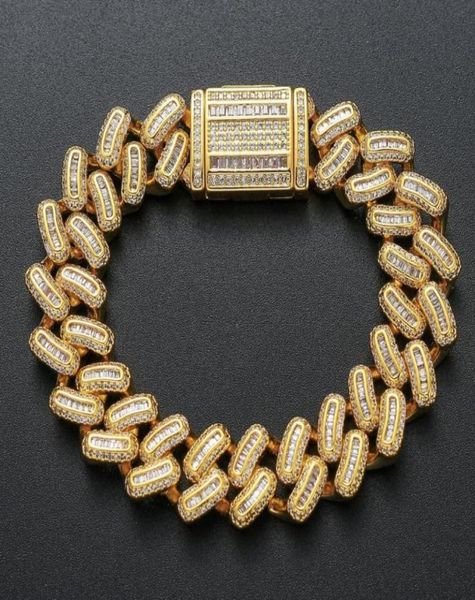 Link Chain Hip Hop Bracelet 15mm Branco de ouro branco CZ