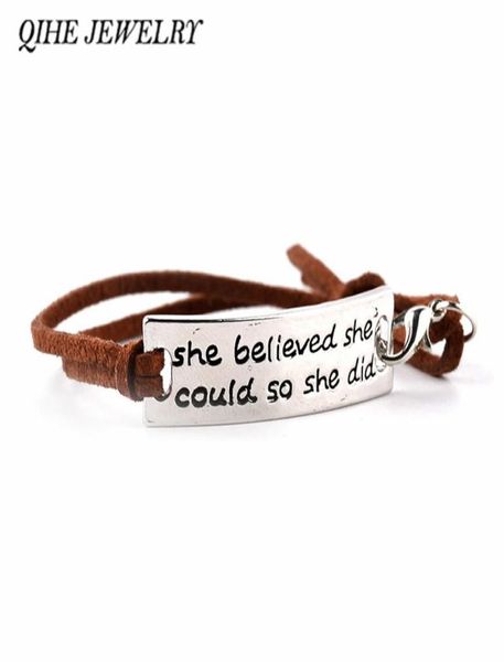 Ювелирные изделия QIHE: «Она верила, что может, и она это сделала». Вдохновляющий браслет с надписью, подвеска для женщин 5382445.