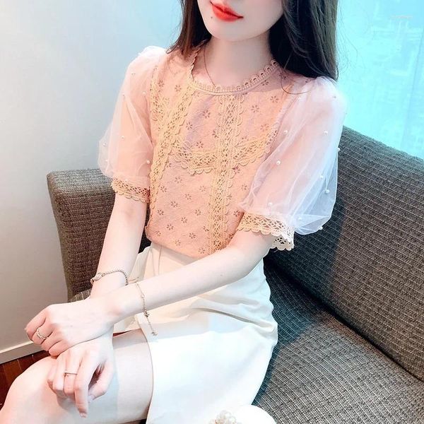 Blusas femininas roupas coreia elegante moda de luxo mulher blusa 2023 camisas e verão camisa de manga curta topo
