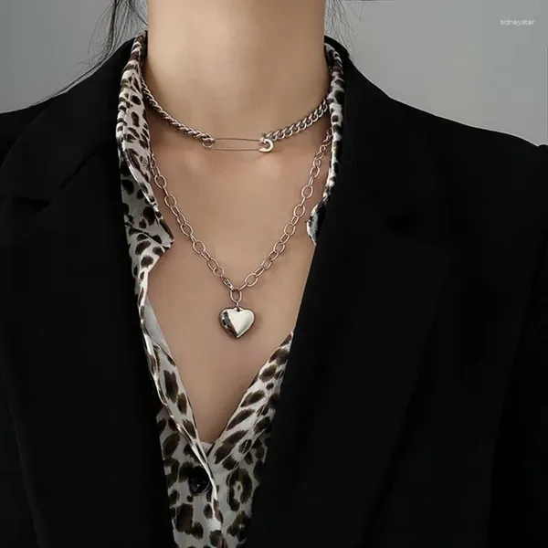 Anhänger Halsketten Handgemachte Schlüsselbeinkette Doppelschicht Herz Brosche Pin Choker Geburtstagsgeschenke für Freundin Drop