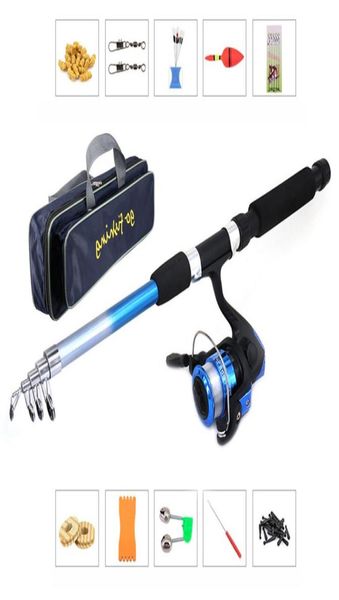 Olta Takimlari Set da pesca Canna combinata e mulinello Kit completo W Borsa da pesca portatile Mulinello da spinning Set di aste Esche Ganci8781002