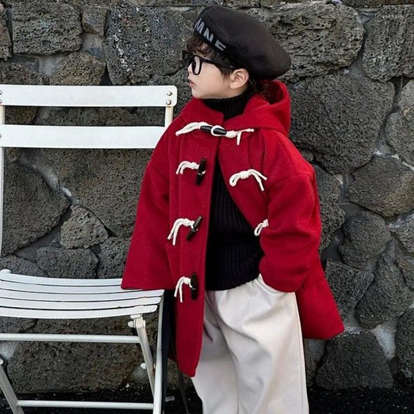 Giacche Ragazzi Cappotti di lana Plus Addensare 2024 Rosso caldo velluto Inverno Autunno Cotone Abbigliamento per bambini di alta qualità