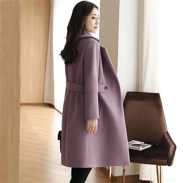 Mulheres Trench Coats Mulheres Lã Windbreaker Jaqueta Outono Inverno Temperamento Coreano Slim Casaco Longo Feminino Engrossar Sólido Casaco de Lã Casual 231213