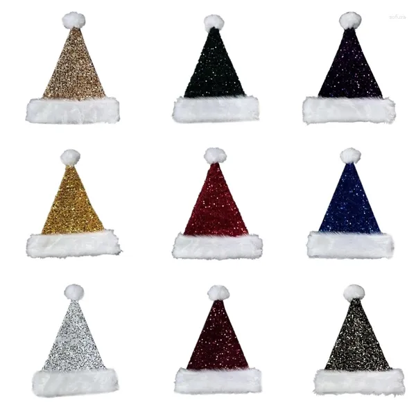 Cappellini con cappuccio per adulti Cappello da Babbo Natale con paillettes addensati in peluche per le vacanze di Natale, simbolo dell'anno