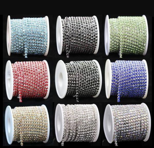 9 metri rotolo SS6 2 mm cristallo trasparente argento base tazza strass ad alta densità catena artiglio finiture fai da te cucire accessori gioielli nuovo Chea8405100