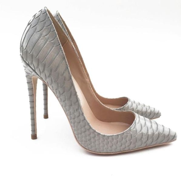 Платный стиль, повседневные дизайнерские серые туфли с принтом змеи и питона, лакированные туфли на высоком каблуке с острым носком, туфли-лодочки для невесты, свадебные туфли2552702