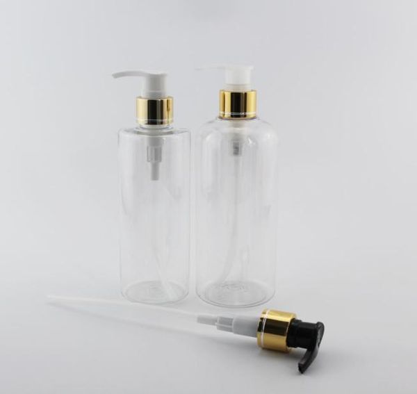 Frascos de armazenamento frascos bomba de loção de alumínio de ouro 300ml 400ml x 12 recipiente cosmético transparente para sabonete líquido chuveiro gel body1274195