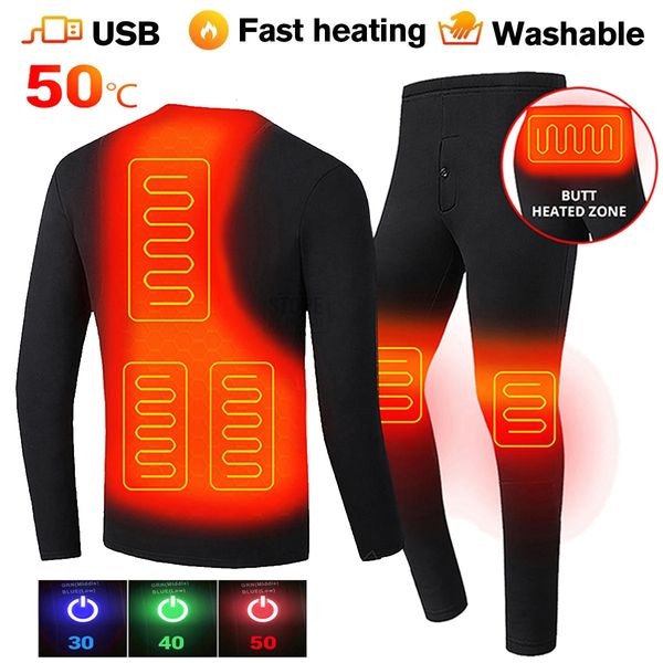 Homens Roupa Interior Térmica Aquecida Jaqueta de Motocicleta Homens Mulheres Conjunto USB Terno Elétrico Roupas para Inverno S5XL 231212