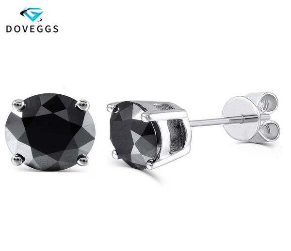 DovEggs Sterling Solid 925 Silver 2ctw 65mm Black Round Moissanite Diamond Stud Earrings For Women Push Back Earring Jewelry CJ193457066