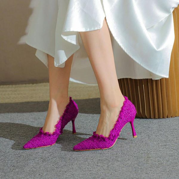 Scarpe eleganti Décolleté femminili Viola Autunno Primavera Stile Bianco Materiale in cotone Tacchi sottili a punta Donne versatili sexy Personalizzate Nizza